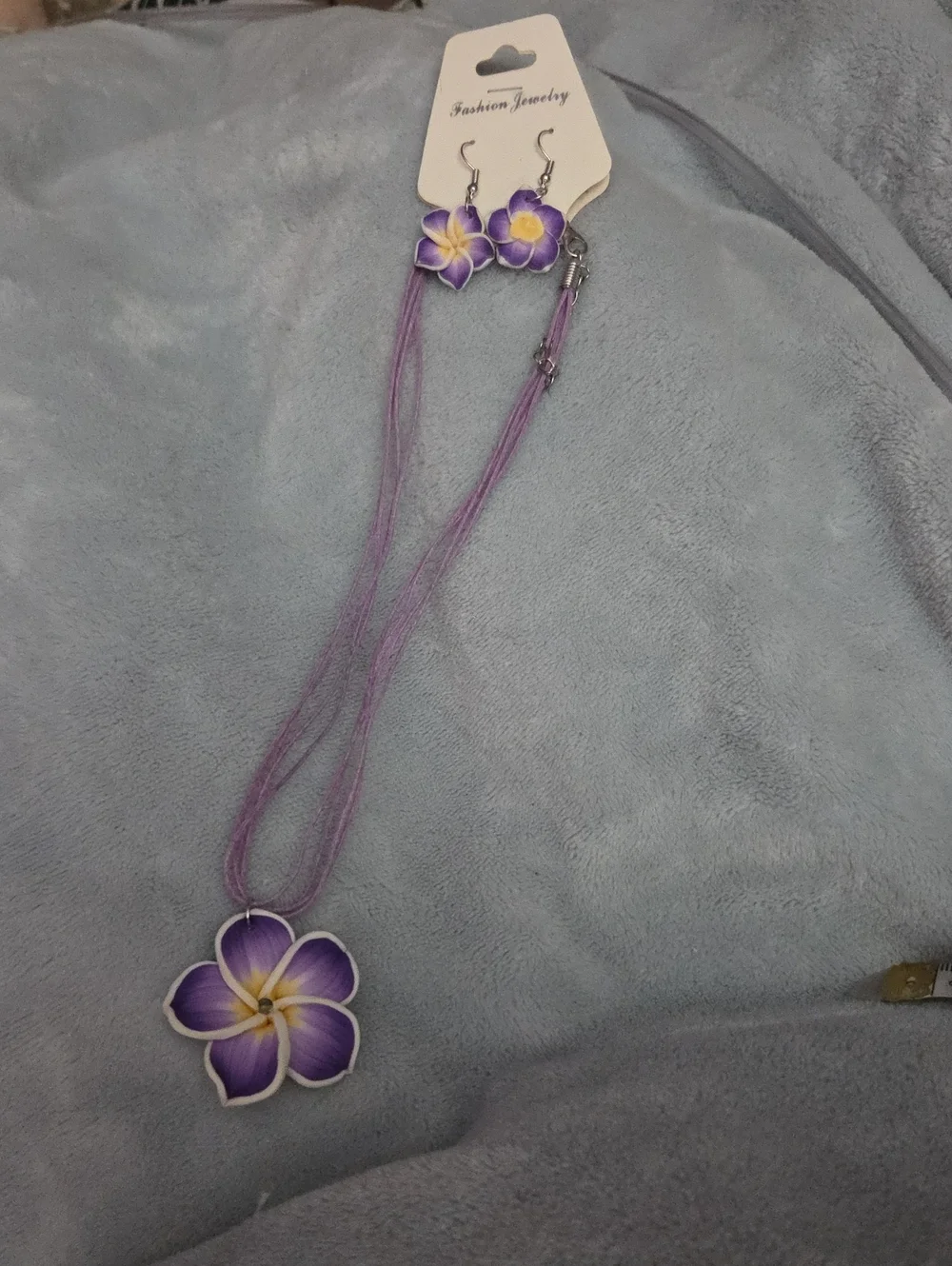 Purple Flower Necklace and Earring Set